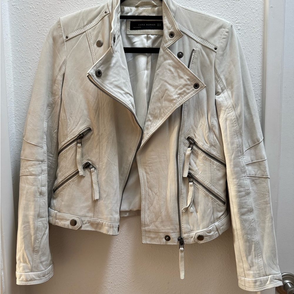Zara Off White Leather Jacket